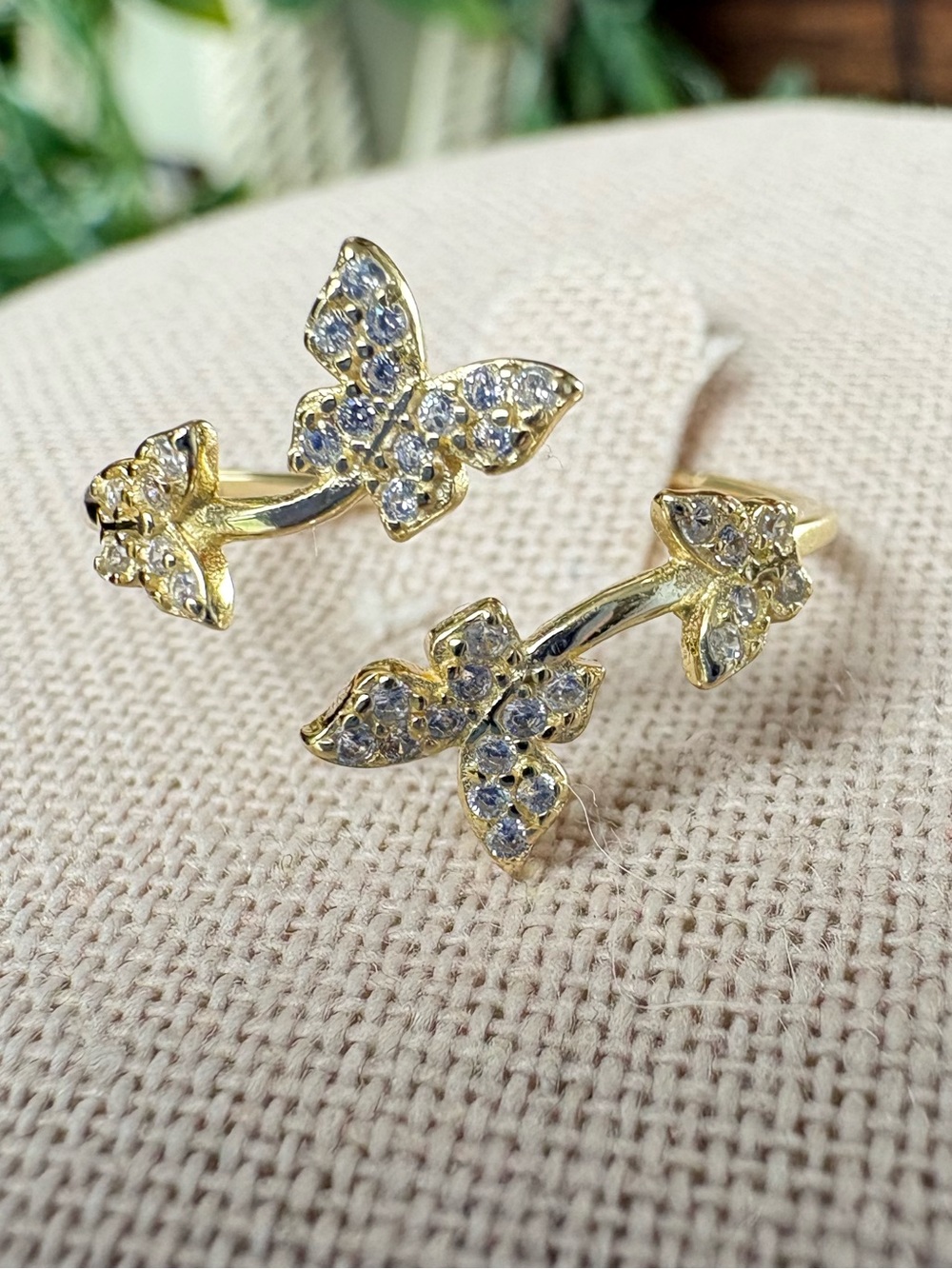 S925 Sterling Silver Gold Plated Butterfly Adjustable Ring